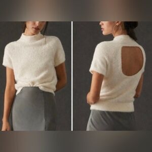 Anthropologie Maeve Fuzzy Knit Cream Top